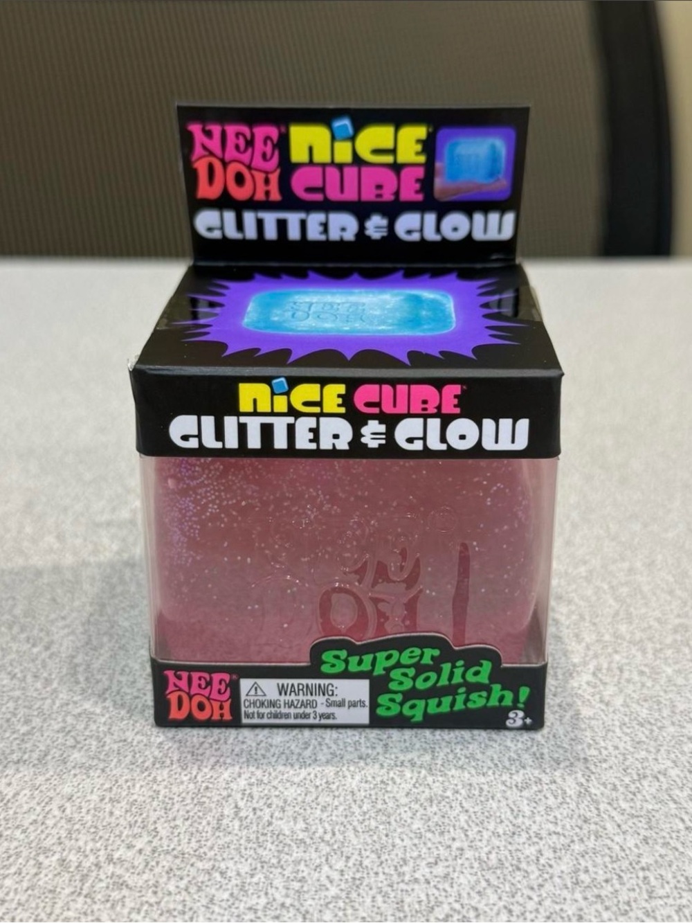NeeDoh PINK Glitter & Glow Nice Cube Super Solid Squish Stress Reliever Squishy
